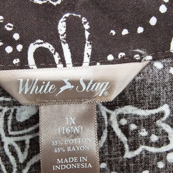 Brown White Floral Button Down Blouse Casual Boho Beach Summer 1X 16W - Picture 8 of 10